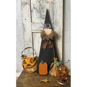 Halloween Decor Wooden Witch🧙‍♀️Pumpkin Tea Light Pumpkin Hanger🎃